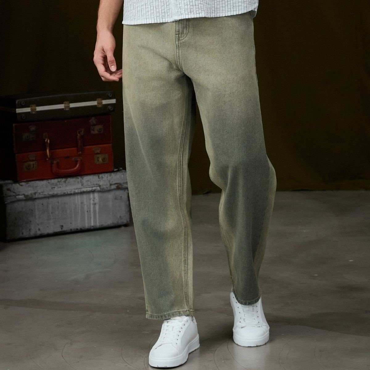 Quần Jean Nam Moss Sage Tint Wash Form Baggy