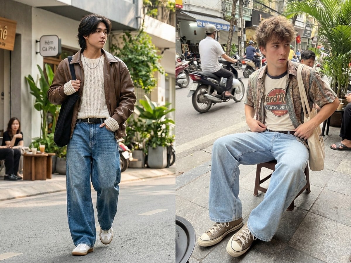 jeans ống rộng dễ phối với nhiều loại trang phục