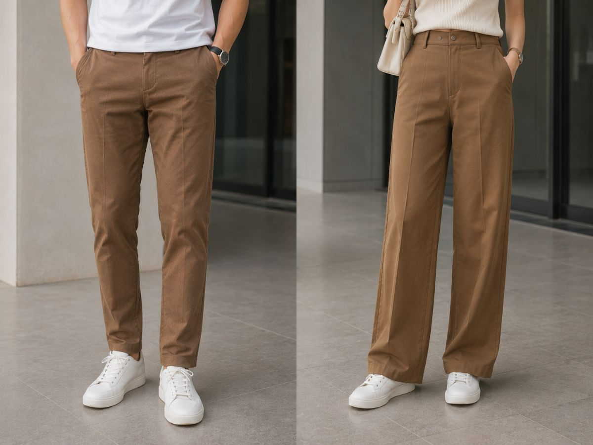 Quần kaki nâu phong cách smart casual