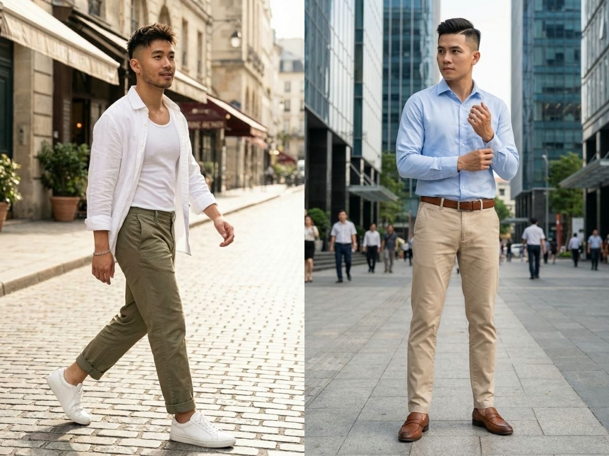 Quần kaki phối áo sơ mi