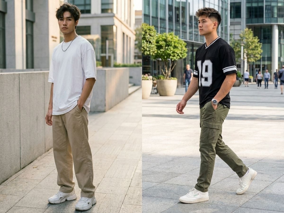 Quần kaki phối áo thun nam