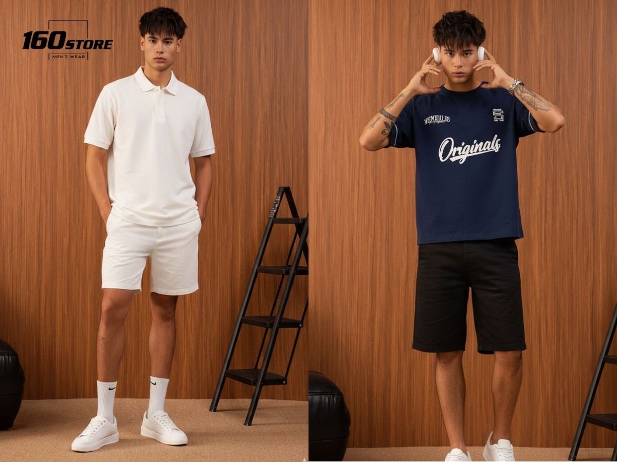 Quần short kaki nam phối áo polo hoặc áo thun