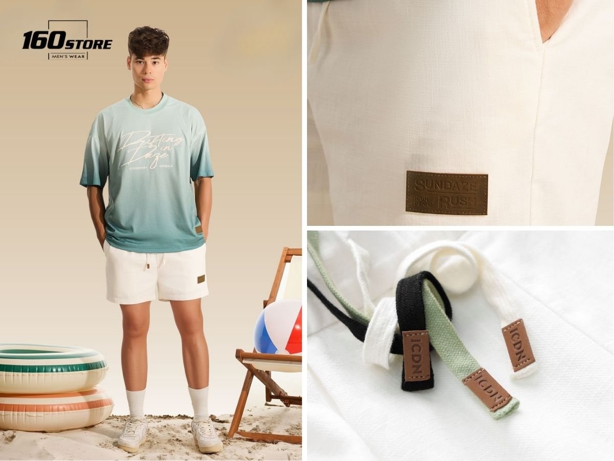 Quần short linen phối áo thun mùa hè