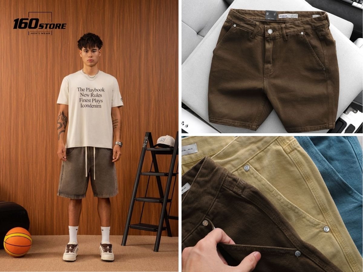 Quần short ống rộng phối áo thun oversized và giày sneaker