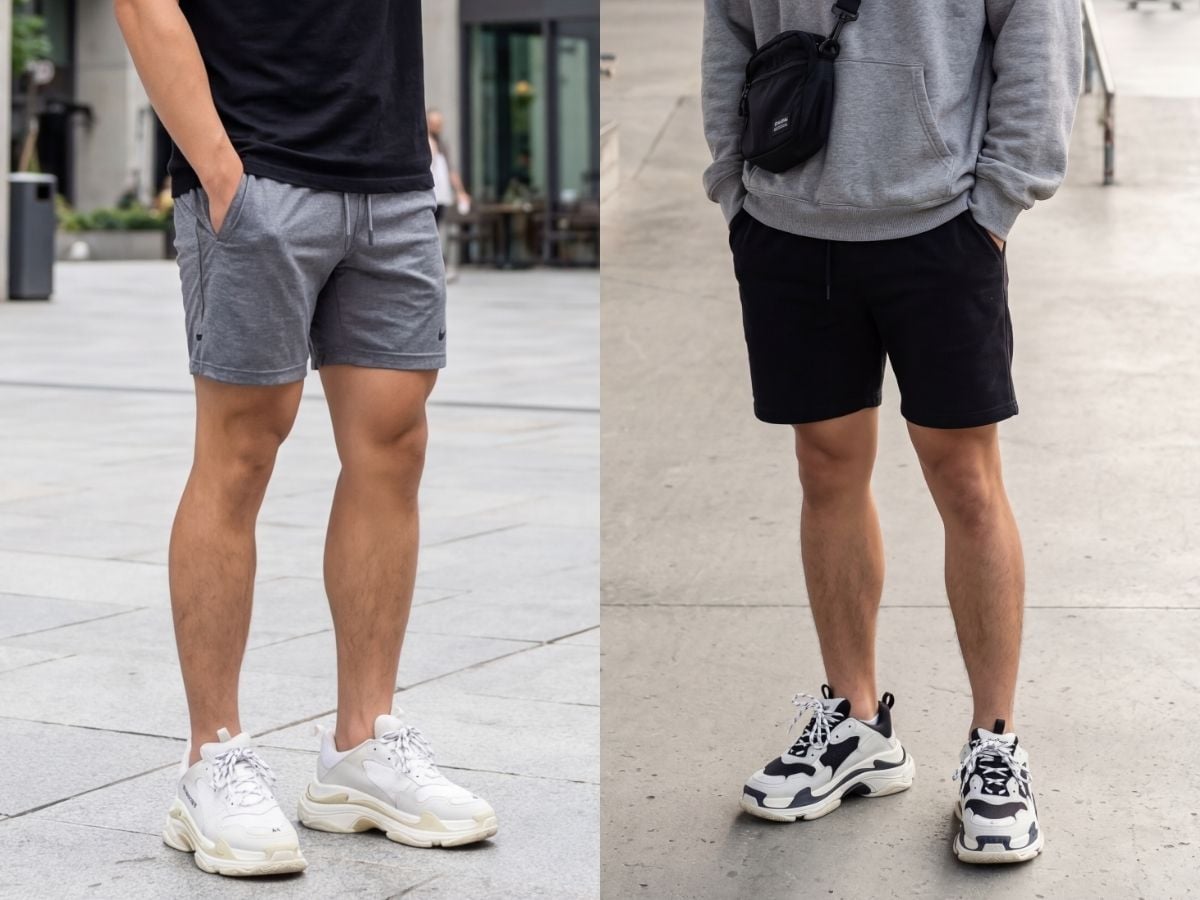 Quần short và giày sneaker