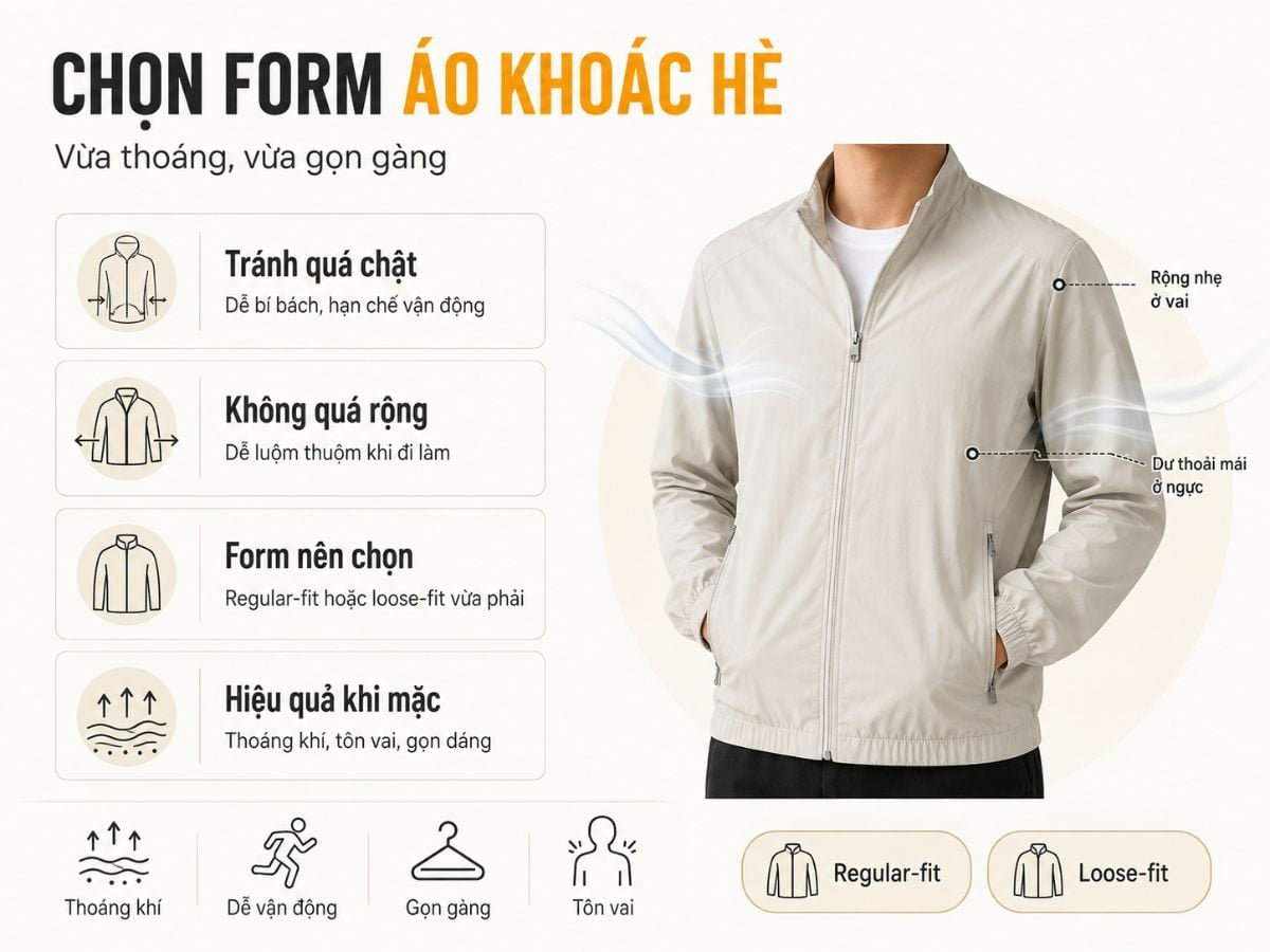 Phom regular fit hoặc loose fit nhẹ tạo sự thoải mái