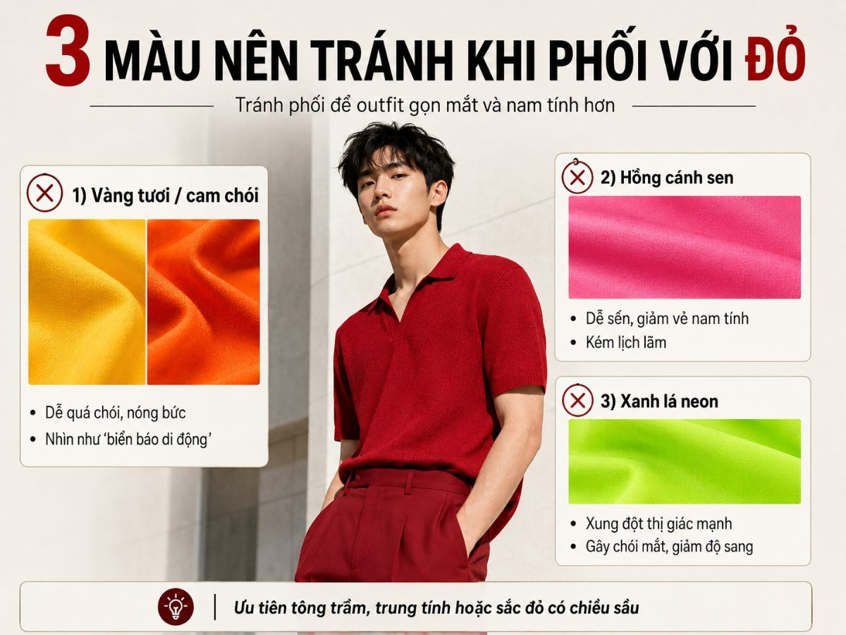 Những màu nên tránh khi phối với màu đỏ