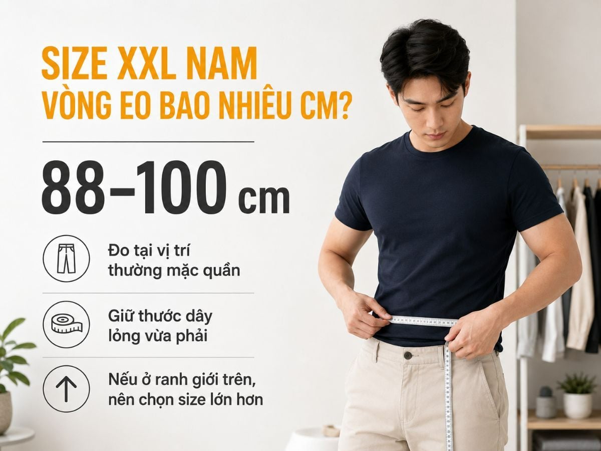Vùng eo size XXL tương đương 88-100cm