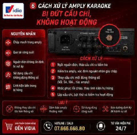 Cách Xử Lý Amply Karaoke Bị Đứt Cầu Chì, Không Hoạt Động