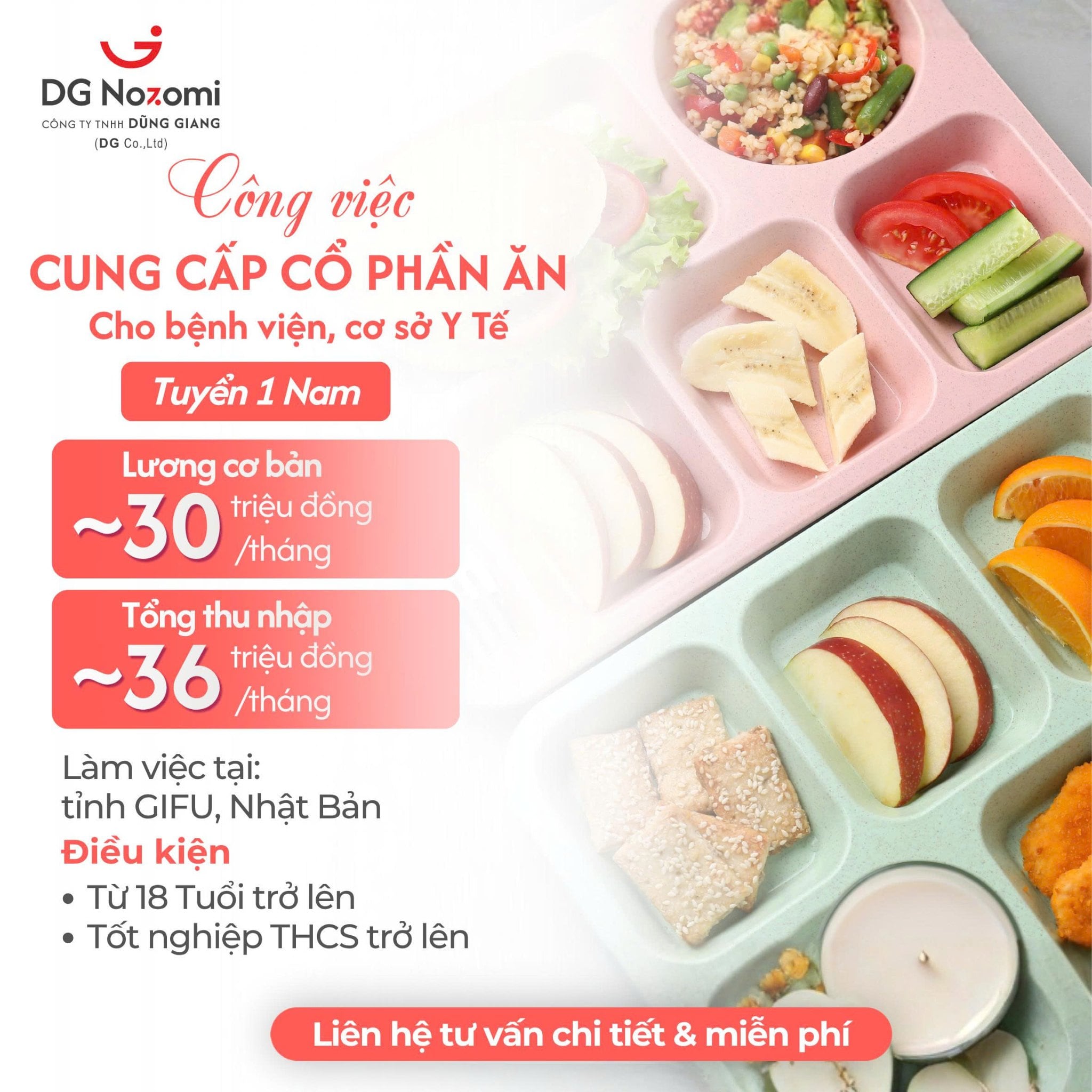 CÔNG VIỆC CUNG CẤP KHẨU PHẦN ĂN CHO BỆNH VIỆN, CƠ SỞ Y TẾ TẠI NHẬT BẢN