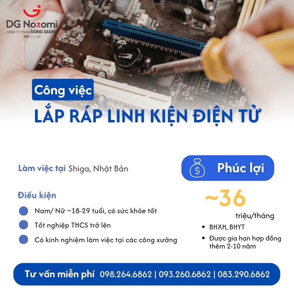 CÔNG VIỆC LẮP RÁP LINH KIỆN ĐIỆN TỬ TẠI TỈNH SHIGA - NHẬT BẢN
