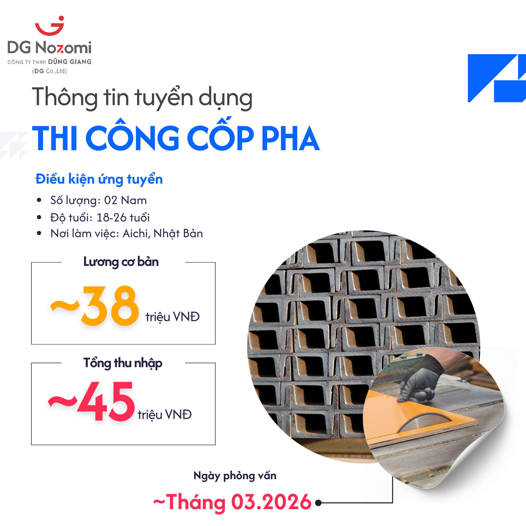 ĐƠN HÀNG THI CÔNG CỐP PHA PHỎNG VẤN THÁNG 03/2026