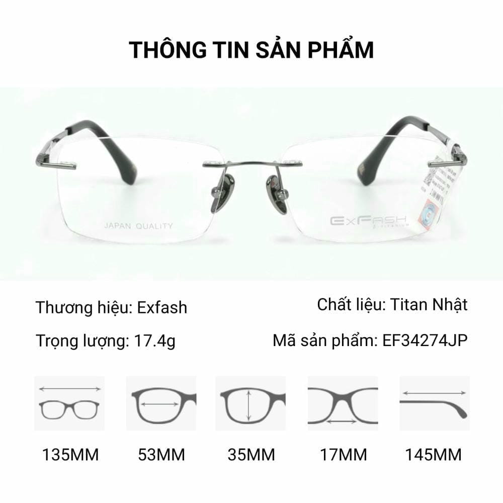 Exfash EF34274T Kính Không Gọng Titan Nhật – Tem Chính Hãng 101
