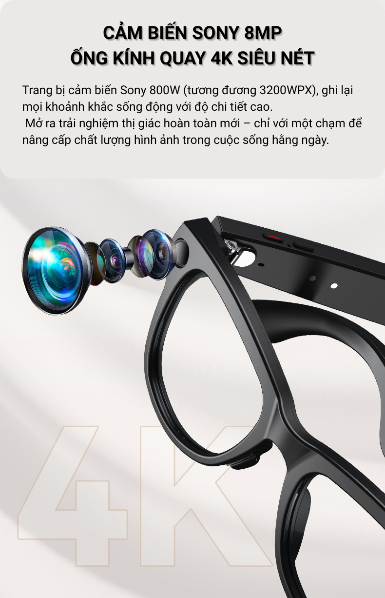 Kính Thông Minh Aison M02 - Dịch Thuật AI, Camera 08, Hộp Sạc, Tuyển Phát Wifi, Nghe Gọi
