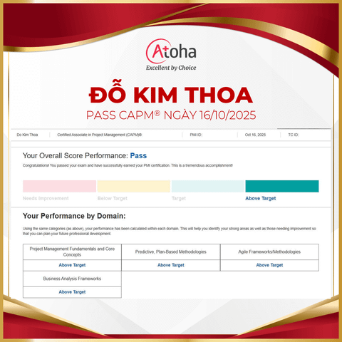 Đỗ Kim Thoa passed CAPM® max score ngày 16/10/2025