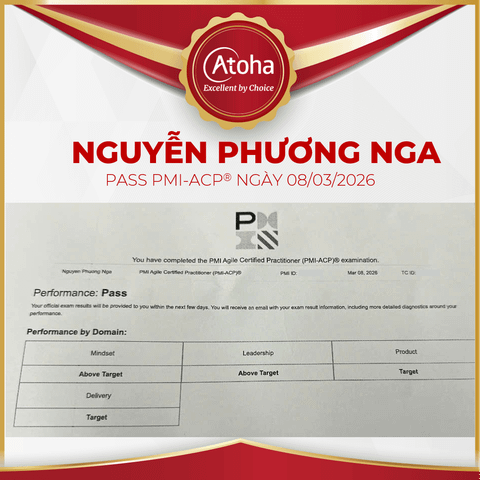 Nguyễn Phương Nga, PMI-ACPONLINEPRO32, pass PMI-ACP® ngày 08/03/2026