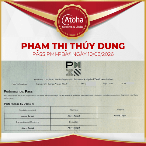 Phạm Thị Thuý Dung, PMI-PBAONLINEPRO20, pass PMI-PBA ngày 10/08/2026