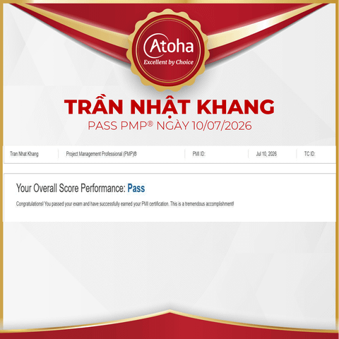 Trần Nhật Khang, PMPPROHN41, pass PMP ngày 10/07/2026