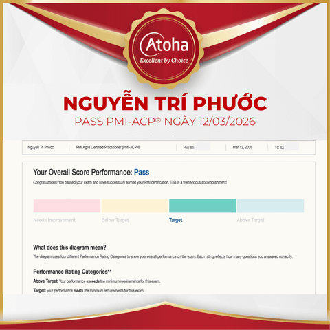 Nguyễn Trí Phước, PMI-ACPONLINEPRO36, pass PMI-ACP® ngày 12/03/2026