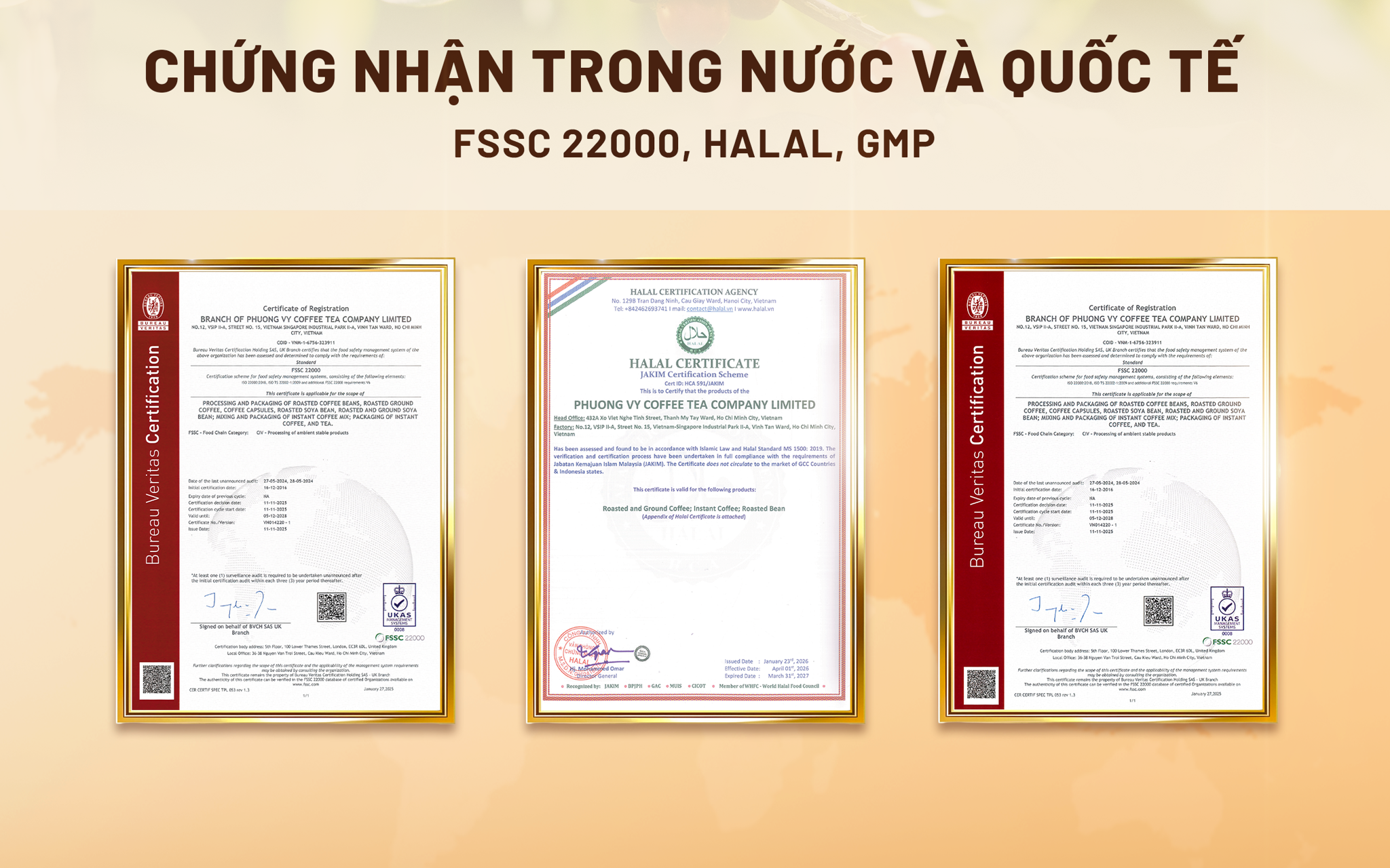 Chứng nhận trong nước và quốc tế của Phuong Vy Coffee
