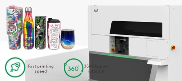 Máy hỗ trợ in xoay 360, in toàn bộ bề mặt,Tốc độ có thể đạt 30 giây / sản phẩm.