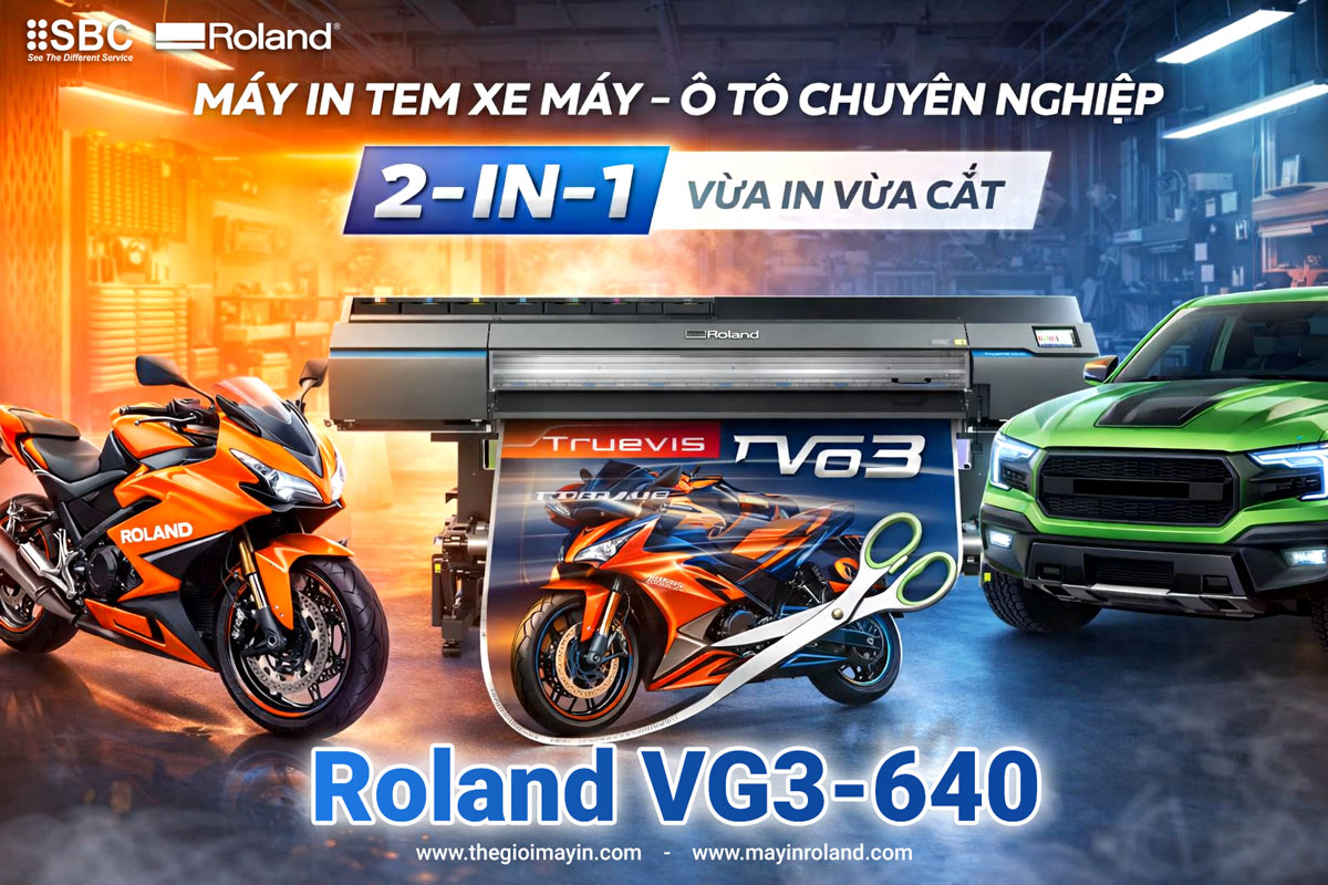 máy in tem xe máy, máy in tem xe ô tô 8 màu của nhật VG3 Roland