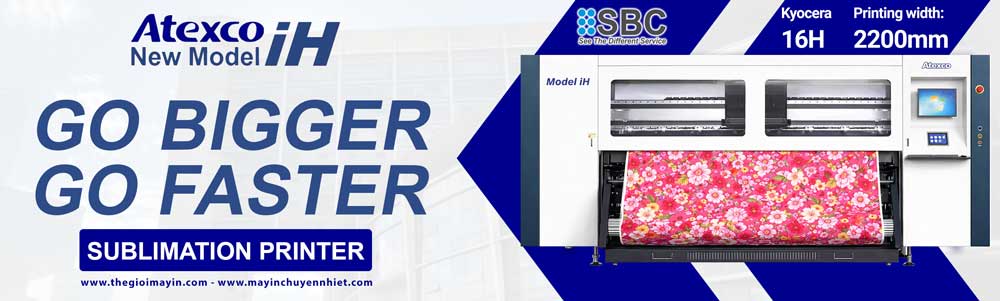 Atexco Model iH 2m2 khổ 2.2m với 16 đầu phun kyocera tuần hoàn trong