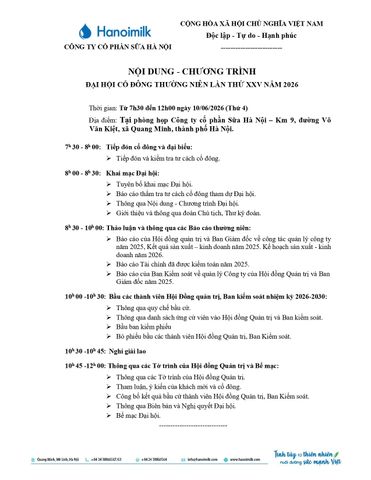 NỘI DUNG - CHƯƠNG TRÌNH ĐẠI tỷ lệ nhà cái CỔ ĐÔNG THƯỜNG NIÊN LẦN THỨ XXV NĂM 2026