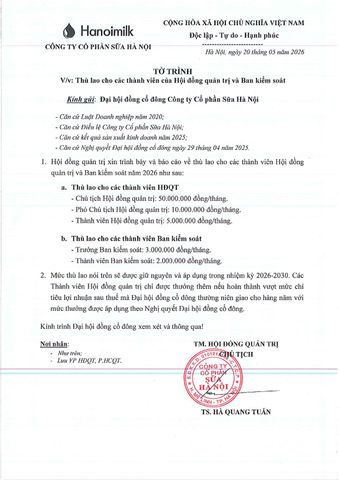TỜ TRÌNH THÙ LAO CHO CÁC THÀNH VIÊN CỦA tỷ lệ nhà cái ĐỒNG QUẢN TRỊ VÀ BAN KIỂM SOÁT