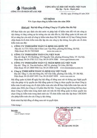 TỜ TRÌNH LỰA CHỌN CÔNG TY KIỂM TOÁN CHO NĂM 2026