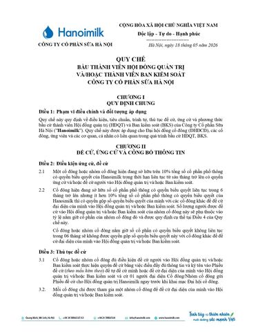 QUY CHẾ BẦU CỬ THÀNH VIÊN tỷ lệ nhà cái ĐỒNG QUẢN TRỊ VÀ/HOẶC THÀNH VIÊN BAN KIỂM SOÁT CÔNG TY CỔ PHẦN SỮA HÀ NỘI