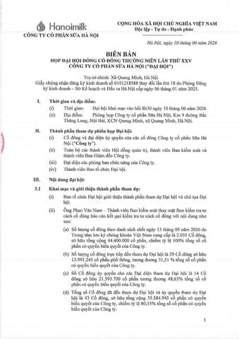 BIÊN BẢN HỌP ĐẠI kèo nhà cái hom nay ĐỒNG CỔ ĐÔNG THƯỜNG NIÊN LẦN THỨ XXV CÔNG TY CỔ PHẦN SỮA HÀ NỘI (