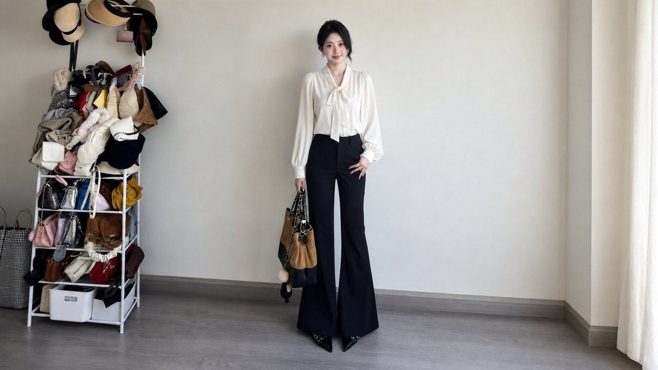 Quần ống loe nữ phối blouse mềm nữ tính, nhẹ nhàng và dễ ứng dụng