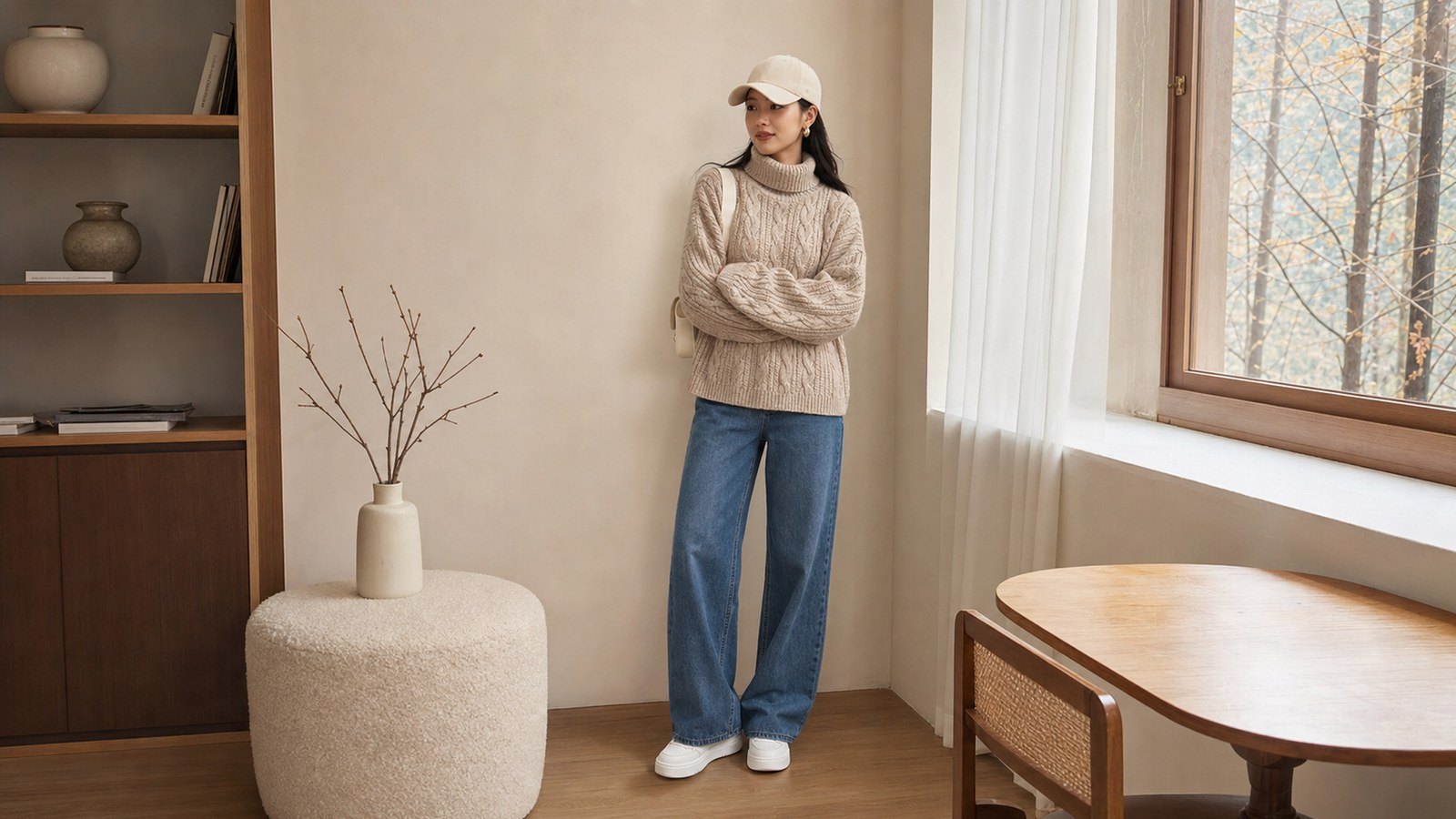 Áo len vặn thừng cổ lọ