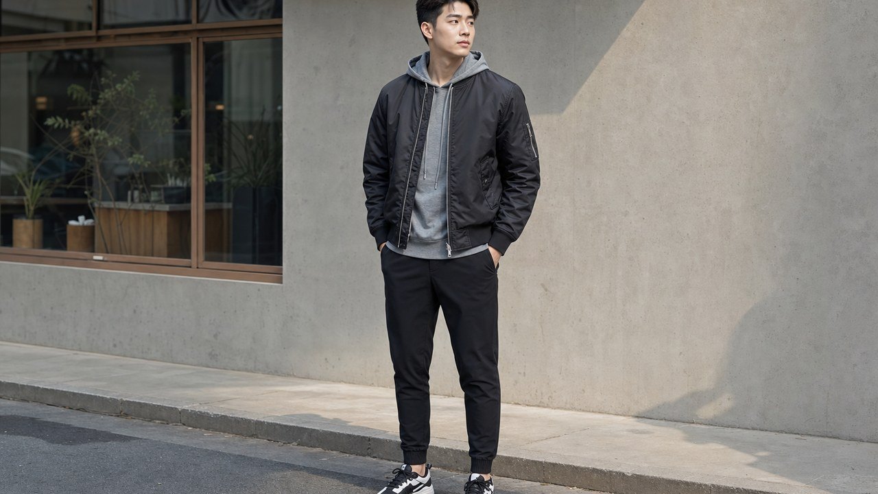 Áo bomber nam phối hoodie mỏng và jogger