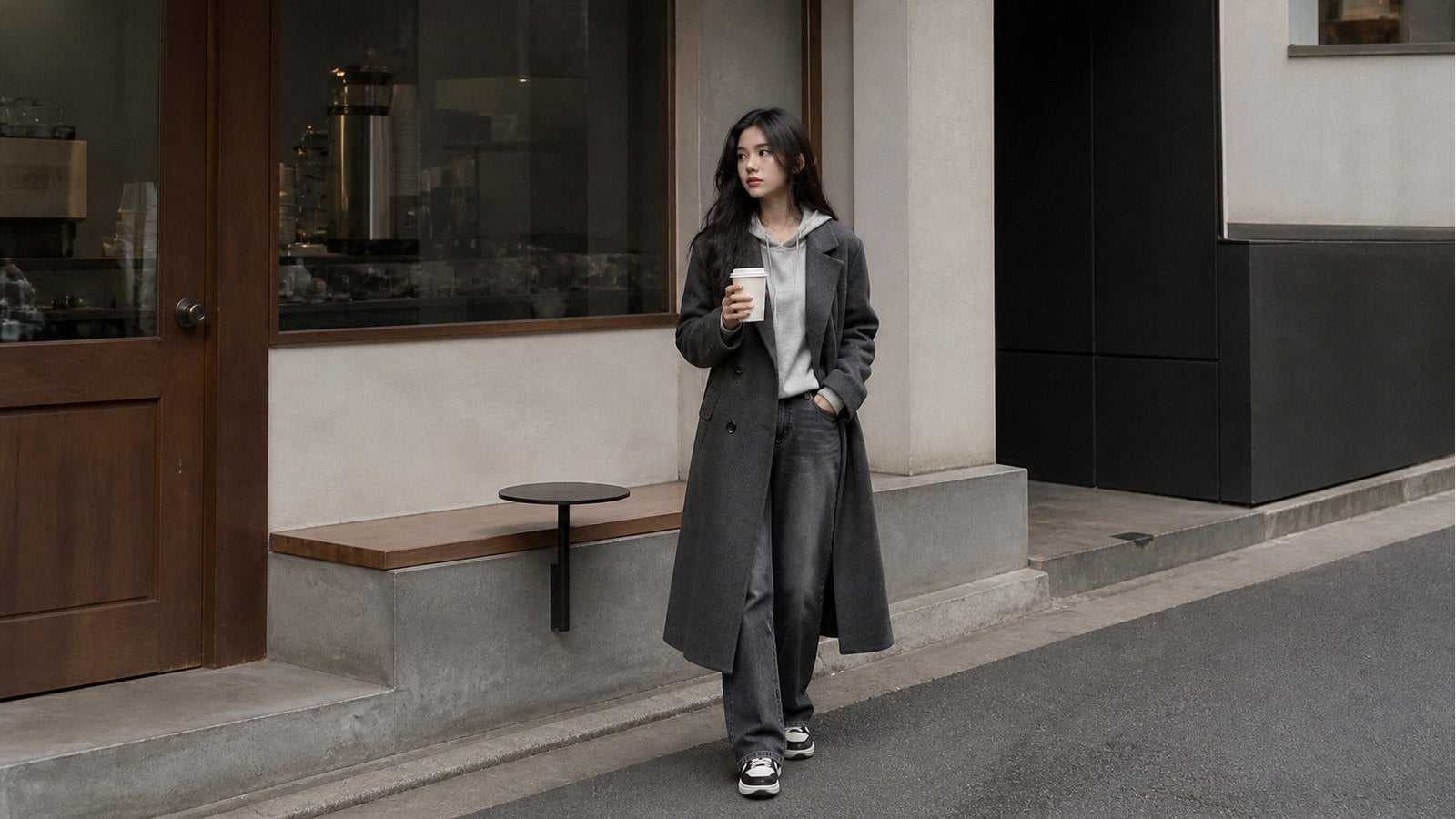 Áo măng tô nữ với hoodie mỏng