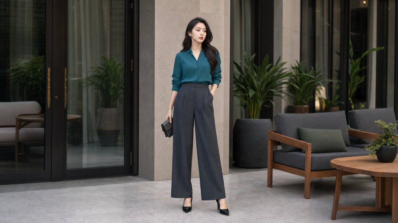 Teal phối xám than tạo cảm giác trau chuốt và hiện đại hơn