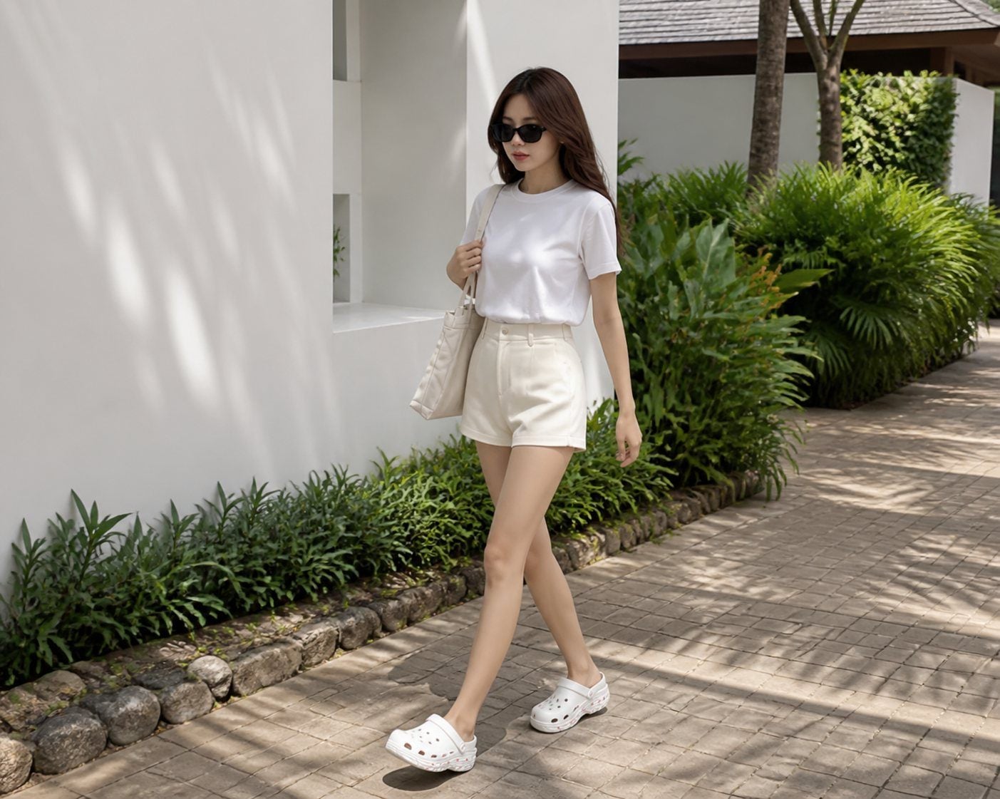 Giày sục phối shorts hoặc set du lịch thoải mái và gọn dáng
