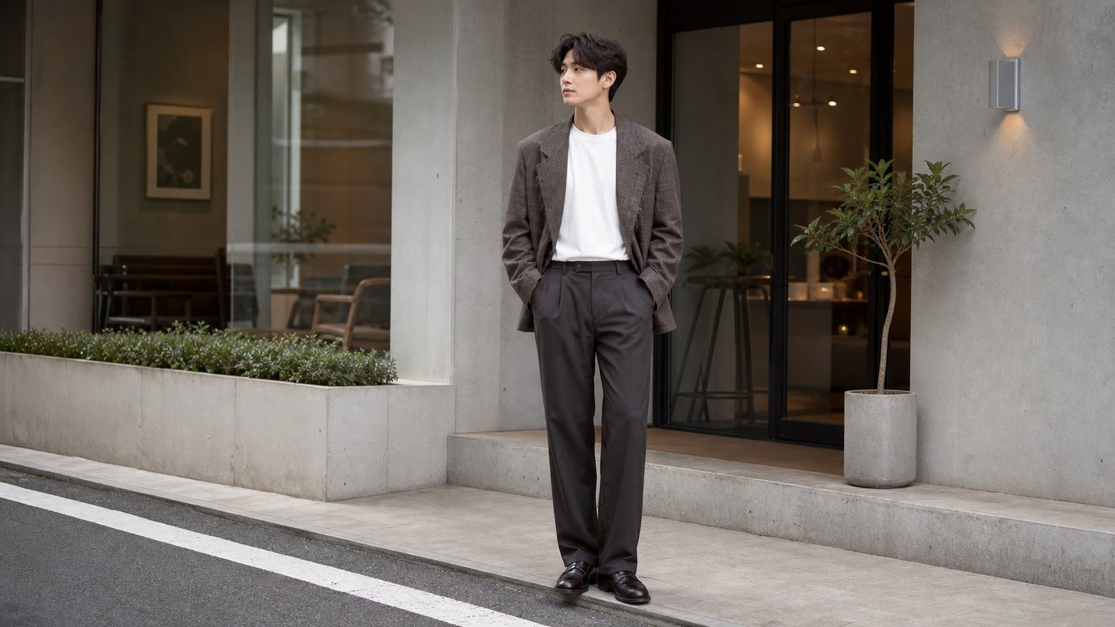 Blazer mỏng phối áo thun và quần tây
