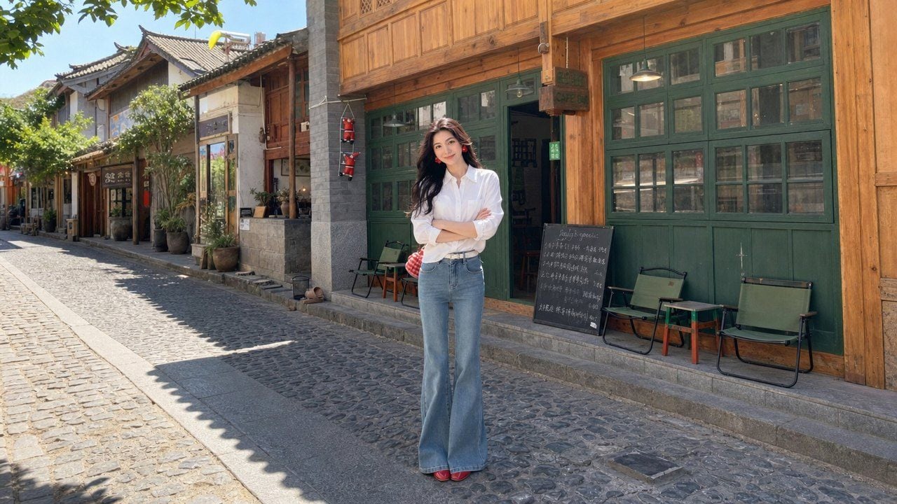 Quần ống loe nữ phối sơ mi trắng thanh lịch, hợp đi làm và đi chơi