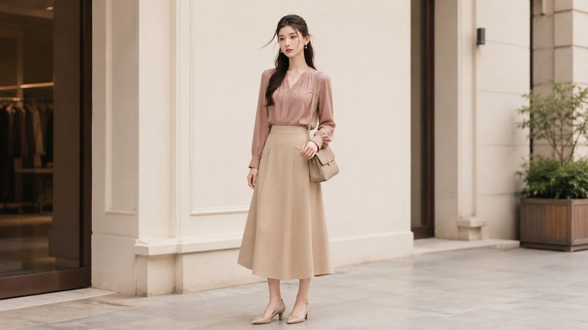 Hồng đất phối be tạo vẻ mềm mại, nữ tính cho người mệnh Thổ