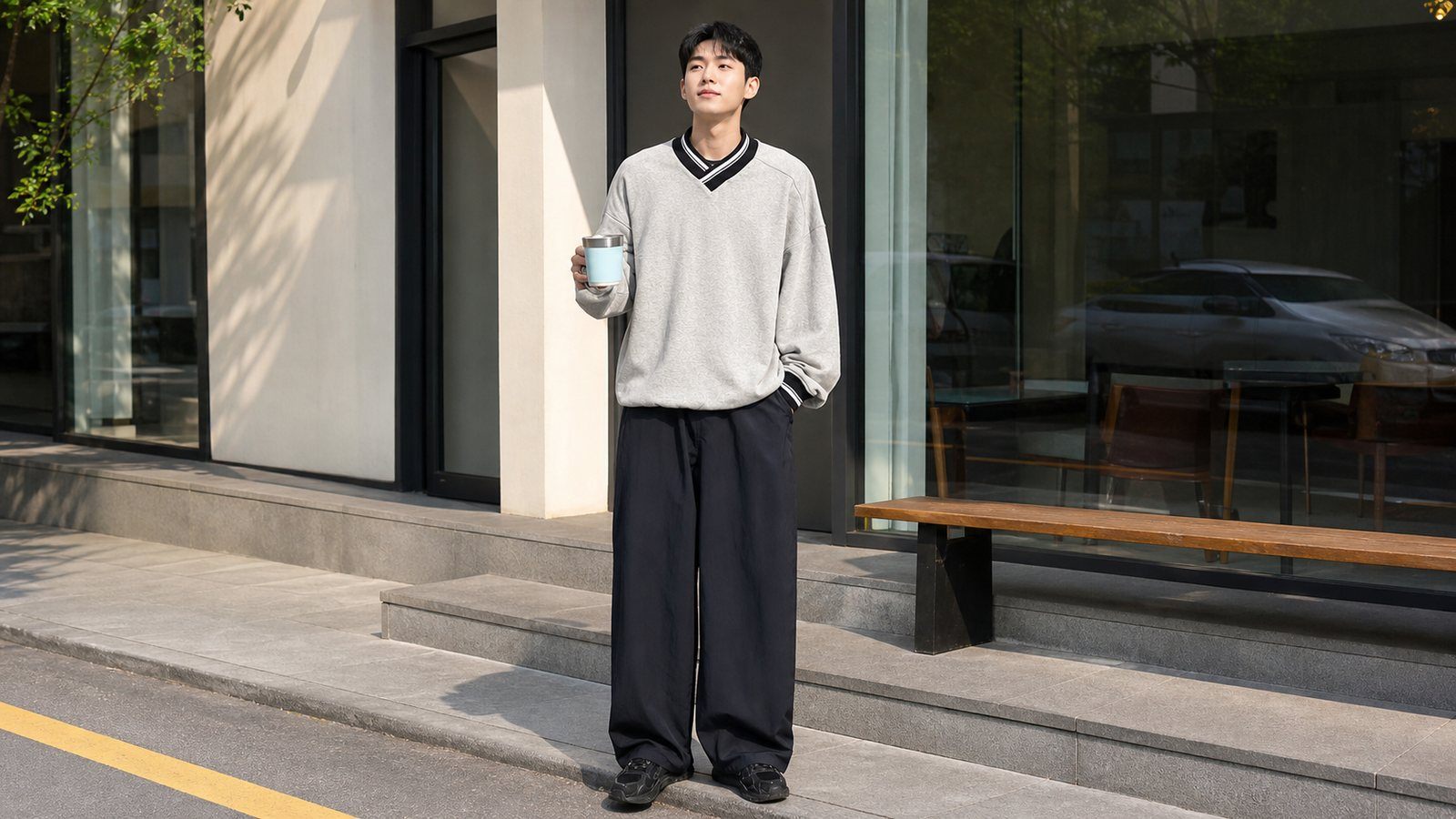 Nam vai rộng hoặc dáng cao có thể mặc relaxed fit nhưng vẫn cần cân bằng
