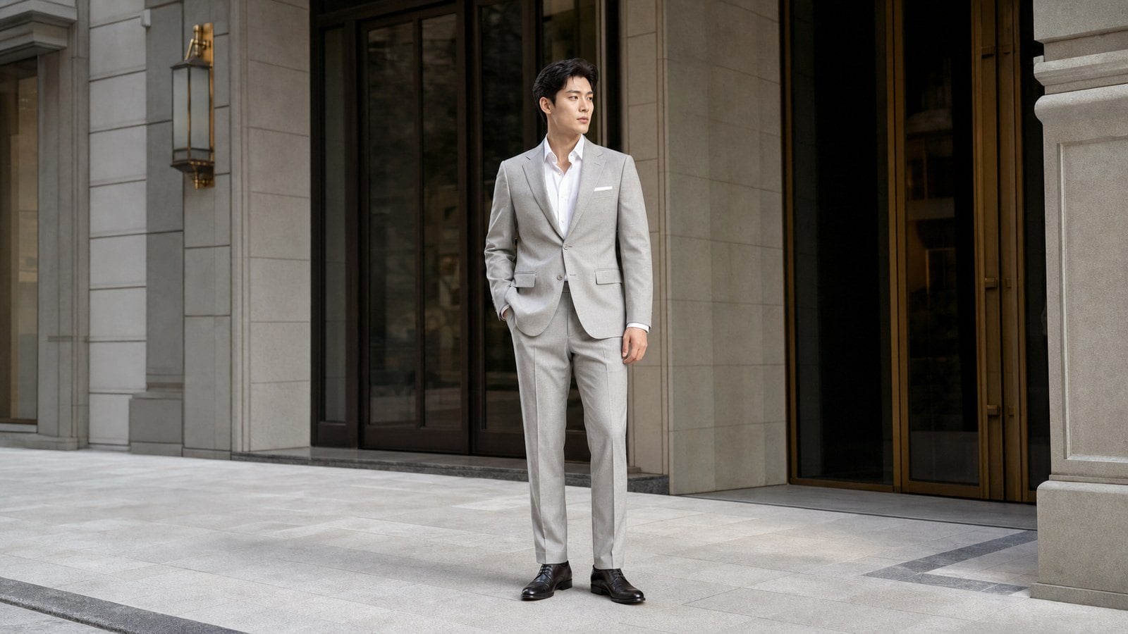 Suit xám phối sơ mi trắng cho những dịp cần chỉn chu