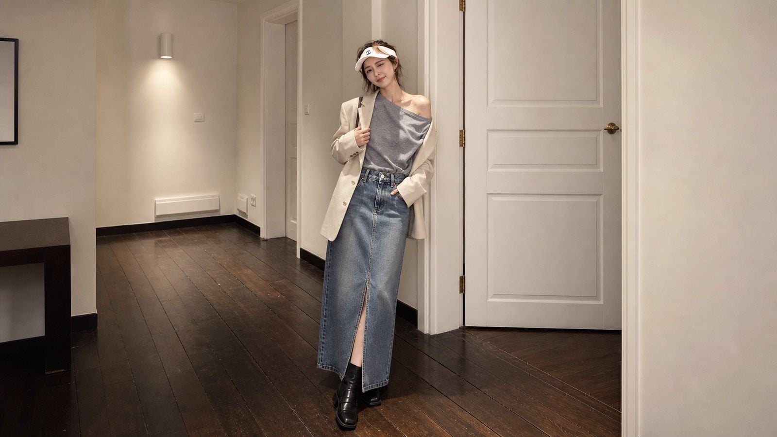 Loafer hoặc ankle boots giúp áo trễ vai chững hơn