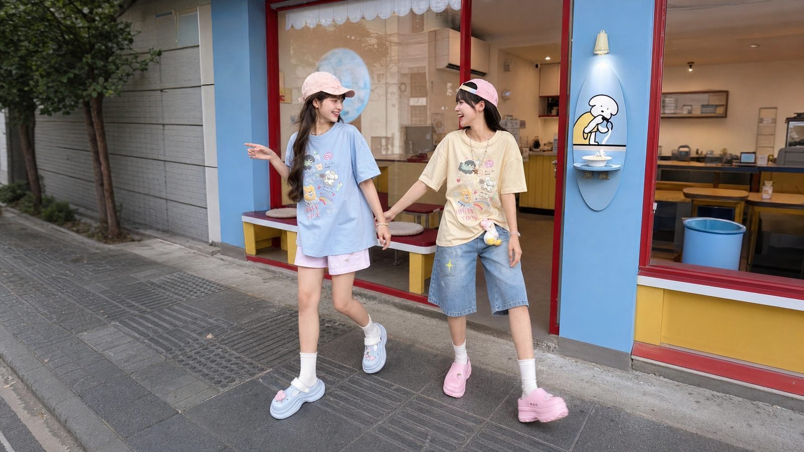 Hai bạn thân chụp candid khi đang nói chuyện hoặc quay sang gọi nhau