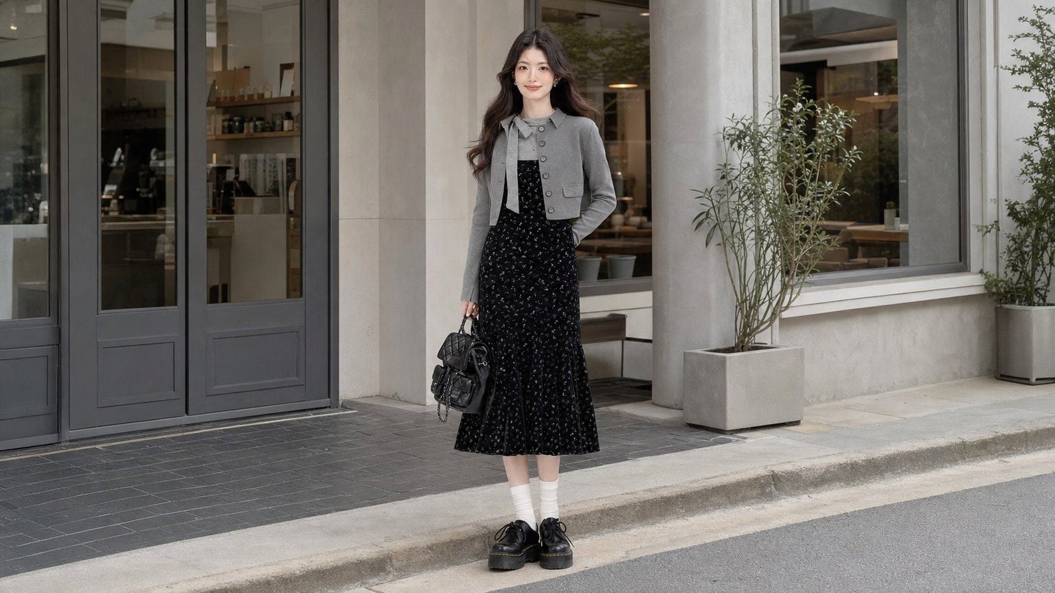 Jacket lửng hoặc chân váy midi giúp người cao chia tỷ lệ cân hơn