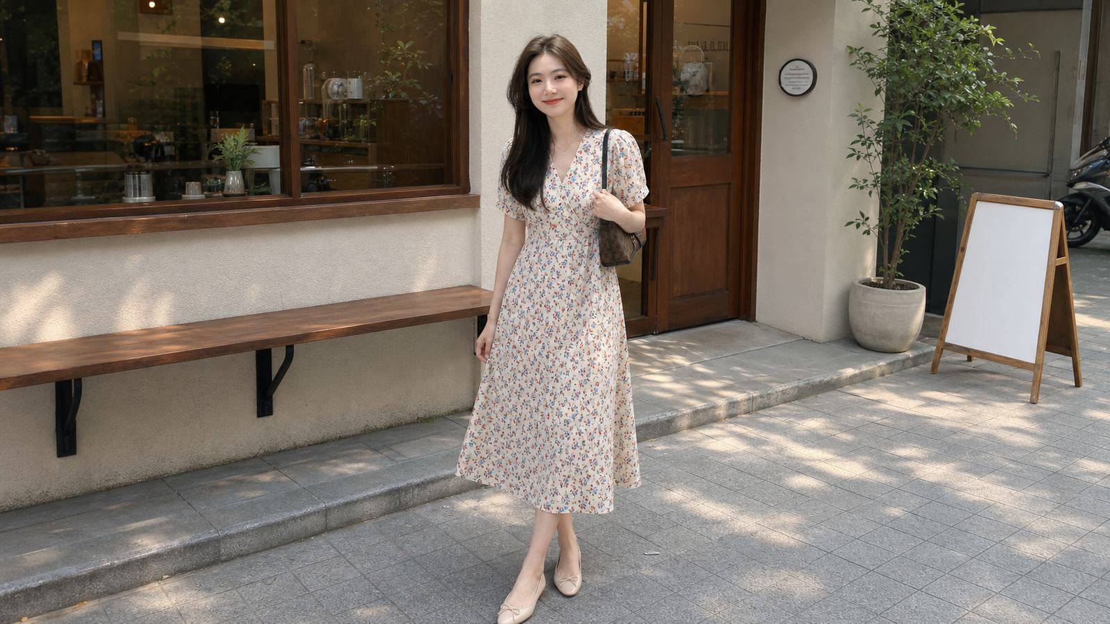 Đầm chữ A có đường cắt eo cao nhẹ cho người béo bụng