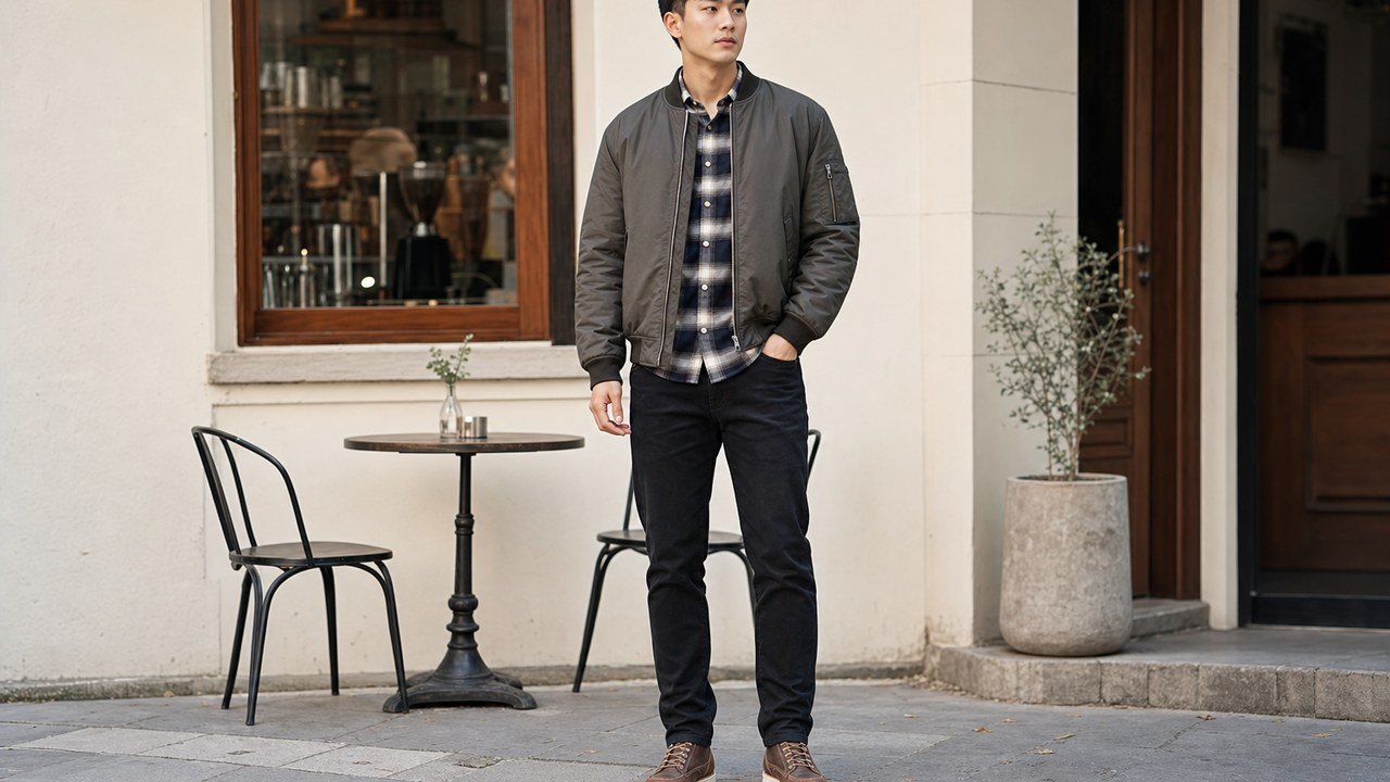 Áo bomber nam phối áo sơ mi flannel