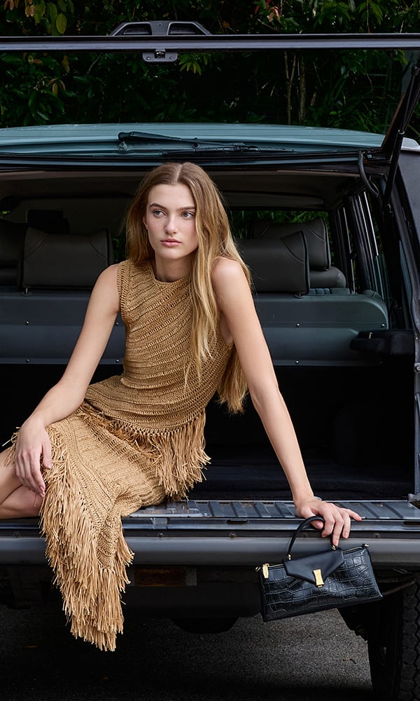 Bubblegum pink Sammie Knotted-Handle Elongated Bag; Sea Salt Blue Sammie Knotted-Handle Front-Flap Bag and Butter Yellow Crochet Flower Beaded Charm - CHARLES & KEITH