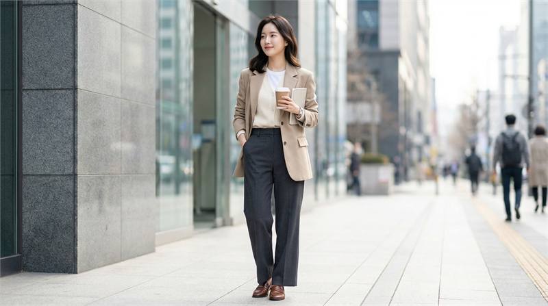 Phối đồ layer với quần ống rộng, chọn blazer, cardigan ngắn hoặc áo khoác gọn dừng ở hông giúp tôn dáng và giữ phom thanh thoát.